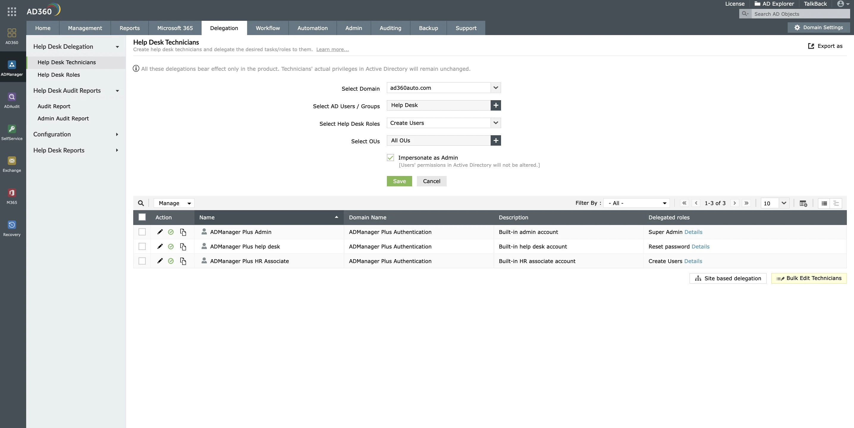 screenshot of ManageEngine AD360